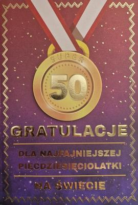 Opakowanie Karnet Urodziny 50 medal damskie