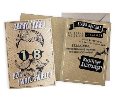 Opakowanie Karnet Urodziny vintage 18 Zacny Panie
