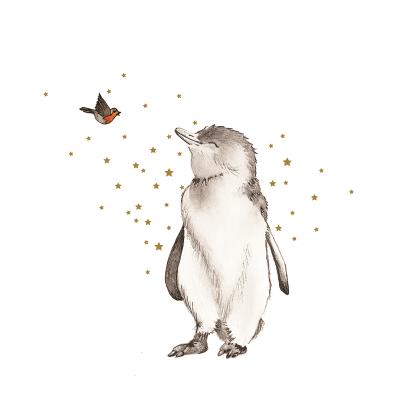 Opakowanie Karnet złocony KW Pingwin i ptaszek