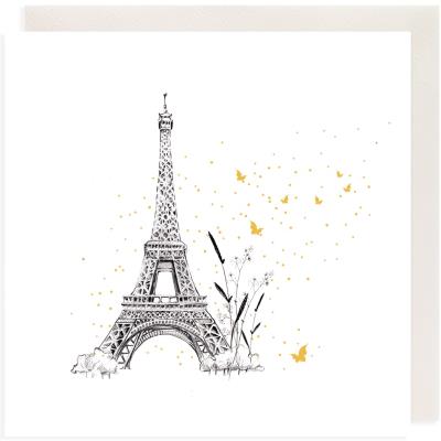 Opakowanie Karnet Złocony kwadrat CL3805_BL Wieża Eiffla