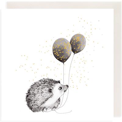 Opakowanie Karnet Złocony kwadrat CL3814_BL Jeż z balonami