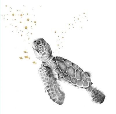 Opakowanie Karnet Złocony kwadrat CL3823_BL Pływający żółw