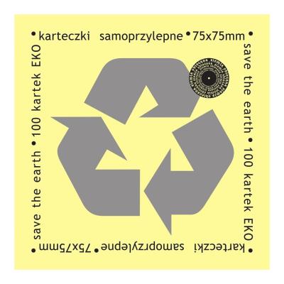 Karteczki samoprzylepne eko 75x75mm 100K żółte. Wydawca: Ziemia Obiecana. SmakLiter.pl Opakowanie Karteczki samoprzylepne eko 75x75mm 100K żółte