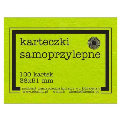 Karteczki samoprzylepne Fluo 38x51mm 100K zielone. Wydawca: Ziemia Obiecana. SmakLiter.pl Opakowanie Karteczki samoprzylepne Fluo 38x51mm 100K zielone