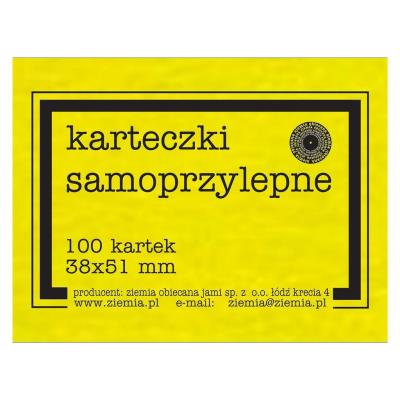 Karteczki samoprzylepne Fluo 38x51mm 100K żółte. Wydawca: Ziemia Obiecana. SmakLiter.pl Opakowanie Karteczki samoprzylepne Fluo 38x51mm 100K żółte