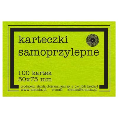 Karteczki samoprzylepne Fluo 50x75mm 100K zielone. Wydawca: Ziemia Obiecana. SmakLiter.pl Opakowanie Karteczki samoprzylepne Fluo 50x75mm 100K zielone