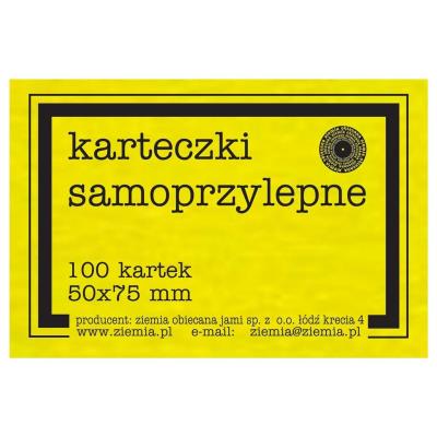 Karteczki samoprzylepne Fluo 50x75mm 100K żółte. Wydawca: Ziemia Obiecana. SmakLiter.pl Opakowanie Karteczki samoprzylepne Fluo 50x75mm 100K żółte