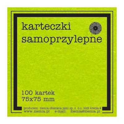Karteczki samoprzylepne Fluo 75x75mm 100K zieleń. Wydawca: Ziemia Obiecana. SmakLiter.pl Opakowanie Karteczki samoprzylepne Fluo 75x75mm 100K zieleń
