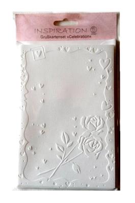 Karty tłoczone + koperty białe róże 5szt. Wydawca: Galeria Hobby. SmakLiter.pl Opakowanie Karty tłoczone + koperty białe róże 5szt