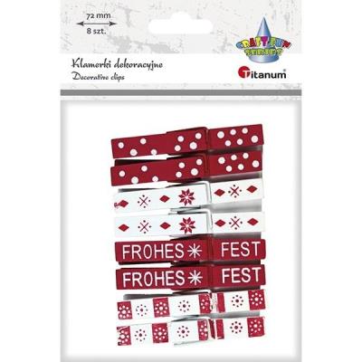 Opakowanie Klamerki drewniane białe, czerwone świąteczne 8szt