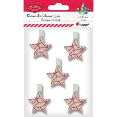 Opakowanie Klamerki drewniane z dekorem gwiazdki 5szt