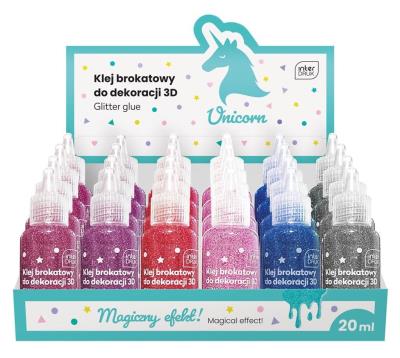 Opakowanie Klej do dekoracji brokatowy 20ml Unicorn (24szt)