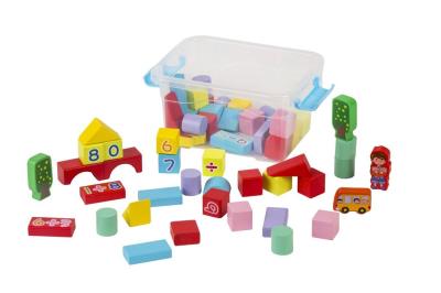 Klocki drewniane kolorowe 53el. Wydawca: Baczek. SmakLiter.pl Opakowanie Klocki drewniane kolorowe 53el