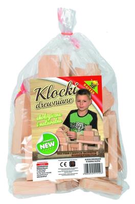 Klocki drewniane w worku dużym. Wydawca: Baczek. SmakLiter.pl Opakowanie Klocki drewniane w worku dużym