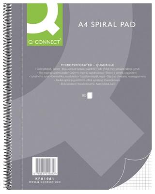 Kołonotatnik A4/80K kratka perforacja. Wydawca: Q-CONNECT. SmakLiter.pl Opakowanie Kołonotatnik A4/80K kratka perforacja