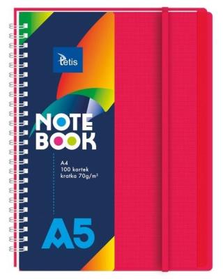 Kołonotatnik A5/100K kratka PP czerwony. Wydawca: TETIS. SmakLiter.pl Opakowanie Kołonotatnik A5/100K kratka PP czerwony