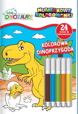 Kolorowa Dinoprzygoda.  Lubię Dinozaury. Numerkowe kolorowanki. Autor: Opracowanie zbiorowe. SmakLiter.pl Okładka książki Kolorowa Dinoprzygoda.  Lubię Dinozaury. Numerkowe kolorowanki