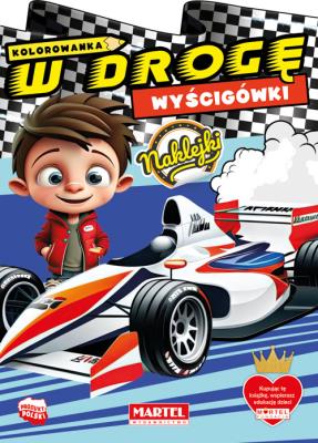 Kolorowanka Wyścigówki z naklejkami. W drogę. Autor: Katarzyna Salamon. SmakLiter.pl Okładka książki Kolorowanka Wyścigówki z naklejkami. W drogę