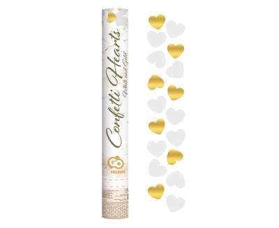Opakowanie Konfetti pneumatyczne złote i białe serduszka 40cm