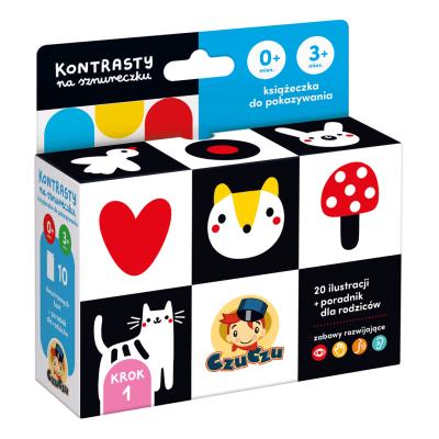 Okładka książki Kontrasty na sznureczku Książeczka dla dzieci 0-3 mies. CzuCzu