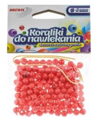 Opakowanie Koraliki do nawlekania czerwone + sznurek 6mm 16g