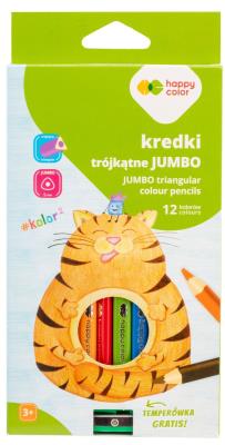 Kredki drewniane Jumbo trójkątne 12 kolorów + temperówka Happy Color. Wydawca: HAPPY COLOR. SmakLiter.pl Opakowanie Kredki drewniane Jumbo trójkątne 12 kolorów + temperówka Happy Color