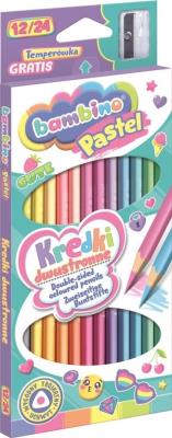Kredki dwustronne trójkątne Bambino Pastel 12 sztuk/24 kolory. Wydawca: St. Majewski. SmakLiter.pl Opakowanie Kredki dwustronne trójkątne Bambino Pastel 12 sztuk/24 kolory