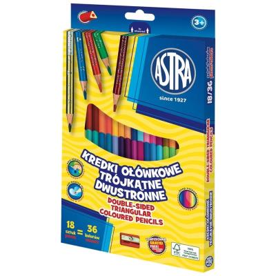 Opakowanie Kredki ołówkowe trójkątne dwustronne 18 kolorów 36 szt. z temperówką