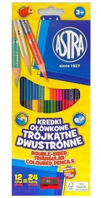 Opakowanie Kredki ołówkowe trójkątne dwustronne Astra 12 szt. 24 kolory z temperówką