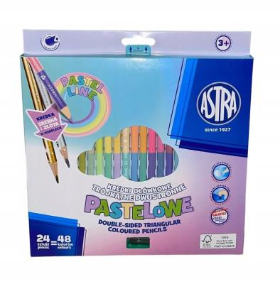 Opakowanie Kredki ołówkowe trójkątne dwustronne pastelowe Astra 48 kolorów z temperówką