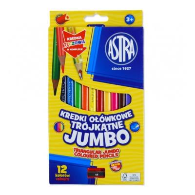 Opakowanie Kredki ołówkowe trójkątne jumbo Astra 12 kolorów z temperówką