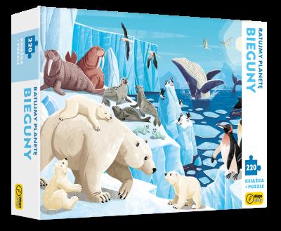 Książka i puzzle Ratujmy planetę bieguny 220 elementów. Autor: Ester Tomè. SmakLiter.pl Okładka książki Książka i puzzle Ratujmy planetę bieguny 220 elementów