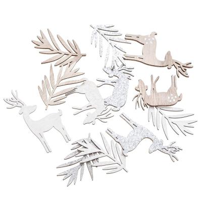 Opakowanie Kształty z drewna - renifery i liście 12szt