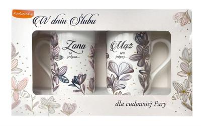 Opakowanie Kubek komplet Q Ślub Jedyna Żona/Mąż, kwiatki