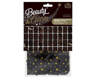 Kurtyna B&C gwiazdki metaliczna czarna 100x200cm. Wydawca: GODAN. SmakLiter.pl Opakowanie Kurtyna B&C gwiazdki metaliczna czarna 100x200cm