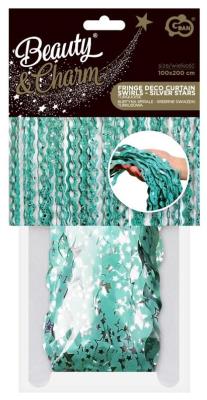 Opakowanie Kurtyna B&C turkusowa spirale srebrne gwiazdki