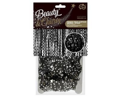 Opakowanie Kurtyna spirale-srebrne gwiazdki czarna 100x200cm