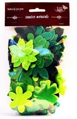 Opakowanie Kwiatki z filcu tonacja zielona 60szt