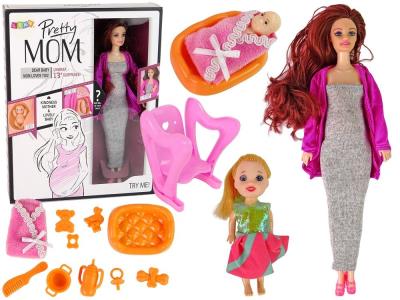 Opakowanie Lalka w ciąży długie włosy, akcesoria