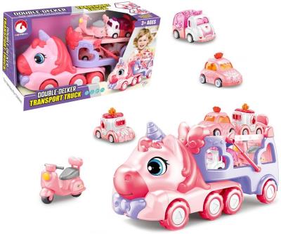 Opakowanie Laweta jednorożec na baterie z autkami