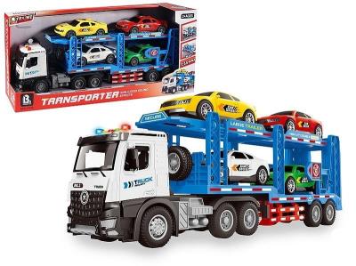 Opakowanie Laweta z 4 pojazdami dźwięk otwierane drzwi