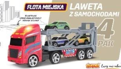 Laweta z samochodami 4-pak. Wydawca: Dumel. SmakLiter.pl Opakowanie Laweta z samochodami 4-pak