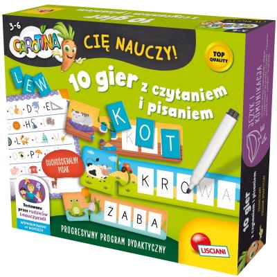 Lisciani Carotina cię nauczy! 10 gier z czytaniem i pisaniem 304-PL102839. Wydawca: Lisciani. SmakLiter.pl Opakowanie Lisciani Carotina cię nauczy! 10 gier z czytaniem i pisaniem 304-PL102839