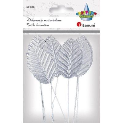 Opakowanie Liście materiałowe na druciku 10szt srebrne