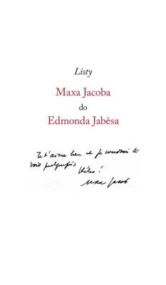 Listy Maxa Jacoba do Edmonda Jabesa. Autor: Max Jacob. SmakLiter.pl Okładka książki Listy Maxa Jacoba do Edmonda Jabesa