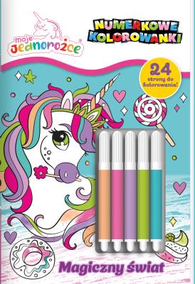 Magiczny świat. Moje Jednorożce. Numerkowe kolorowanki. Autor: Opracowanie zbiorowe. SmakLiter.pl Okładka książki Magiczny świat. Moje Jednorożce. Numerkowe kolorowanki