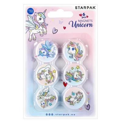 Opakowanie Magnes kolorowy unicorn 30mm 6 sztuk