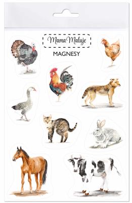 Magnesy Zwierzęta wiejskie. Wydawca: Mama Maluje. SmakLiter.pl Opakowanie Magnesy Zwierzęta wiejskie