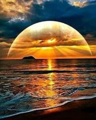 Opakowanie Malowanie po numerach Zachód słońca poświata półokrągła nad morzem