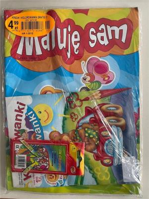 Maluję Sam + kolorowanka + kredki. Wydawca: O-press. SmakLiter.pl Opakowanie Maluję Sam + kolorowanka + kredki